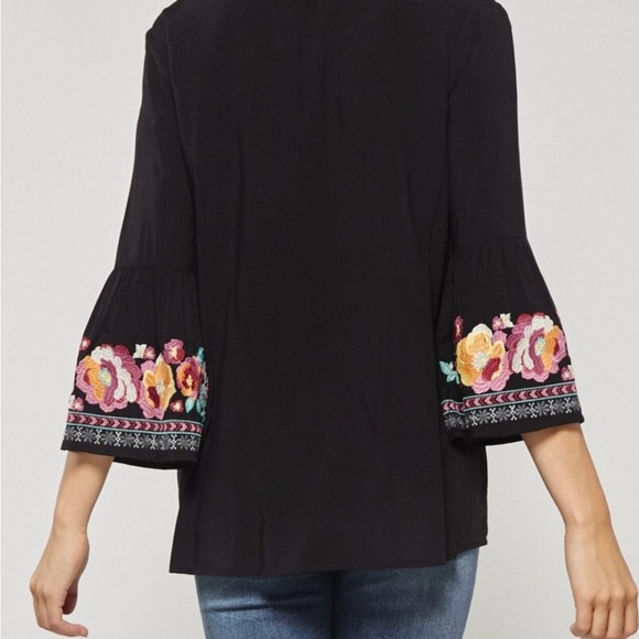 ANDREE Black Embellished Blouse with 3/4 Sleeves - Picture 2 of 7